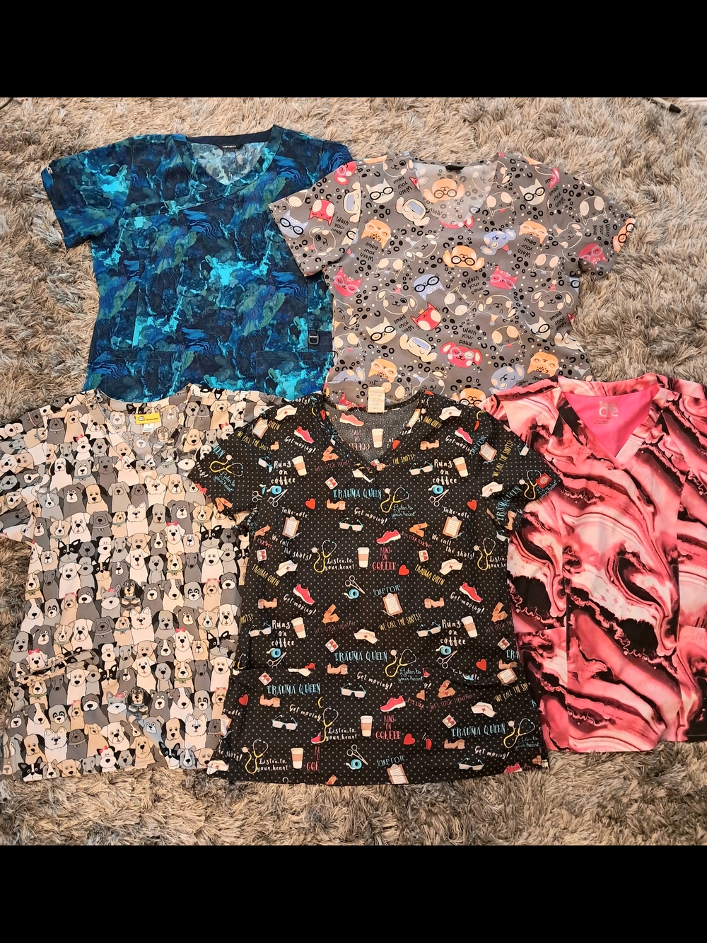 Colorful Designs Scrub Tops Bundle Dickies Barco Carhartt Medium Large